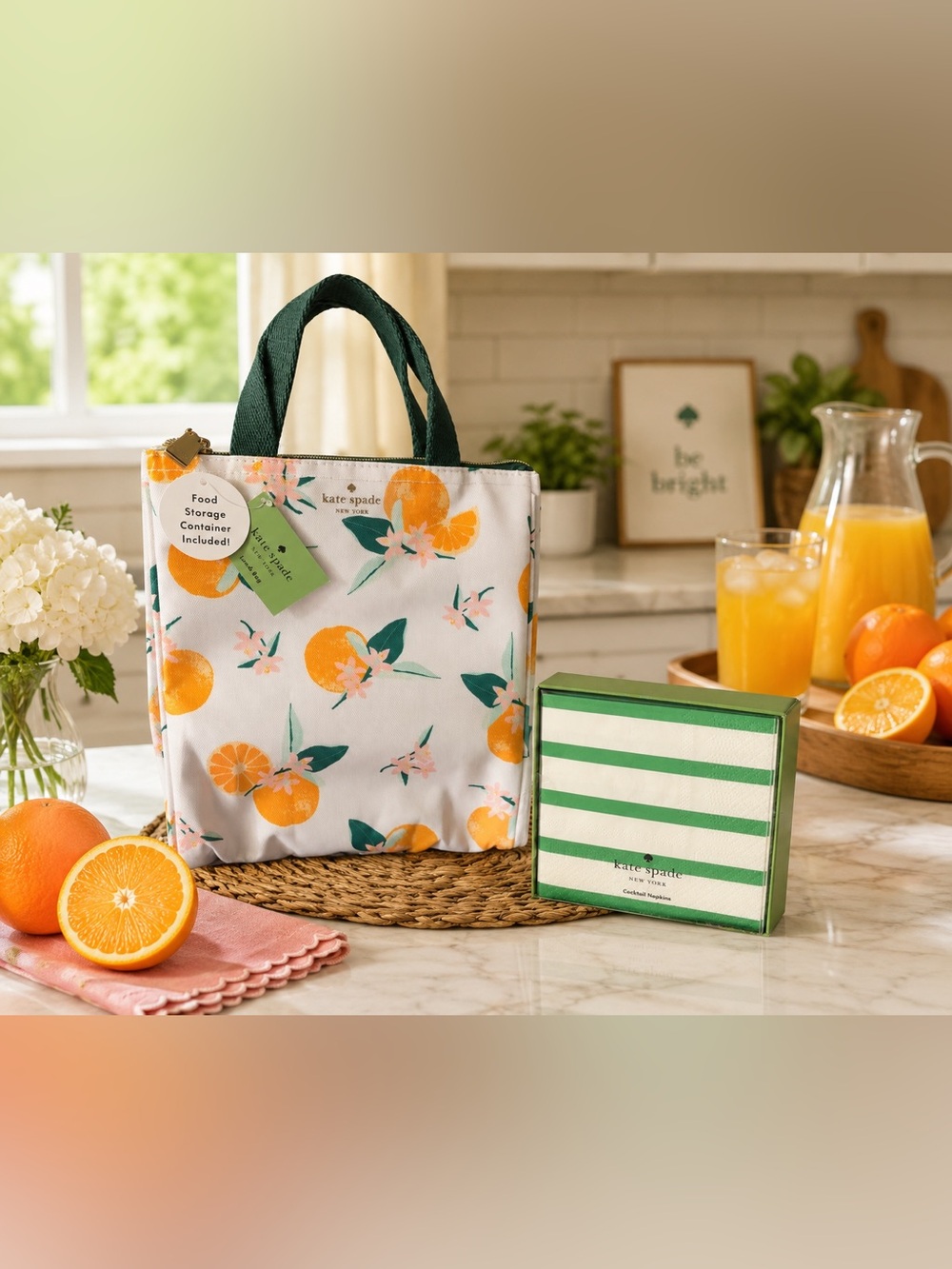 kate spade Orange Blossom Insulated Tote - With Napkins